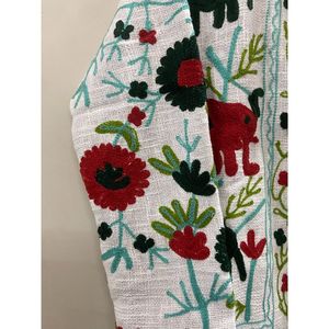 Veste en coton tricoté brodée de fleurs pour femme, col mandarin, manches longues, ouverte sur le devant, design fait main, automne-hiver - Product Image 3