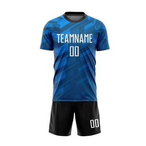 Maillot de football pour homme à col montant et manches courtes, 100 % polyester, séchage rapide, impression par transfert thermique personnalisée de haute qualité (bleu, blanc, noir) - Product Image 2