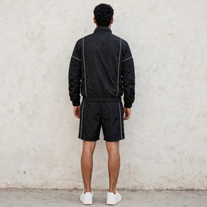Premium Quality Custom Logo Mens Windbreaker Shorts Set Black <b>Tracksuit</b> <b>White</b> Piping Summer 2-Piece Sportswear Streetwear YKK - Product Image 2