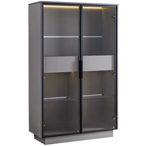 Vetrina Moderna Alta 154 cm con Porta in Vetro Temperato e Illuminazione LED, 2 Cassetti per Arredamento Soggiorno - Product Image 4