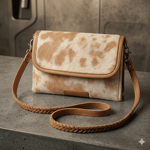 Bolso Bandolera de Cuero Genuino con Detalles en Pelo de Vaca, Origen Argentino, Cierre de Botón Seguro, Correa Trenzada Premium, Estilo Vintage para Dama - Product Image 4