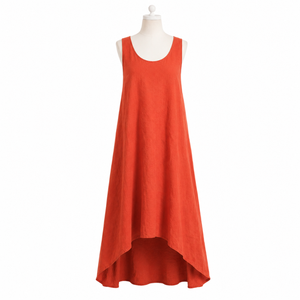 Women's Rust Orange Linen Sleeveless High Low Midi <b>Dress</b> Casual Summer Beach Vacation <b>Loose</b> Fit Boho Elegant Lightweight <b>Dress</b> - Product Image 1