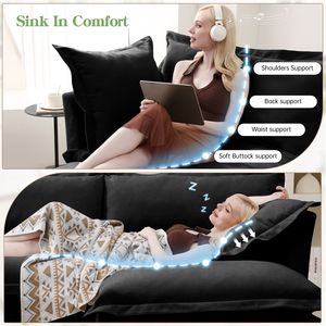 ปลอกหุ้มผ้ากำมะหยี่สีดำ2-Seater โซฟารูปตัวแอลแปลงสภาพที่นั่งลึกกว้างถอดออกได้หลายส่วน - Product Image 5