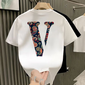 T-shirt tendance pour homme à col rond imprimé lettres, coupe ample, en coton épais, idéal pour l'été, à prix avantageux - Product Image 1