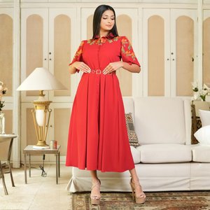 Elegante Vestido Camisero Rojo de Georgette para Mujer - Product Image 2
