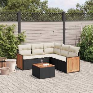 Conjunto de Sofá de Jardín de Ratán Sintético Negro con Patas Ajustables Grandes, Muebles de Exterior Cómodos y Elegantes - Product Image 1