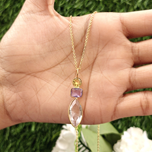Gold plated bezel set jewelry colorful multi hydro gemstone citrine amethyst crystal quartz pendant necklace wholesale jewelry - Product Image 5