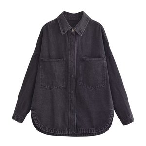 Women Dark Wash Denim Shirt Elegant Casual <b>Button</b> Up Long Sleeve <b>Jean</b> Blouse Fashion Clothing Top For Modern Women Daily Wear - Product Image 6