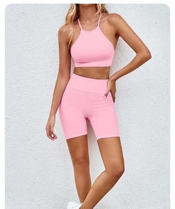 Women's High Waisted Quick Dry Spandex/Nylon Gym Clothing Sets with Elastic Waist Workout Fitness Yoga Biker Shorts and Tank Top - Product Image 5