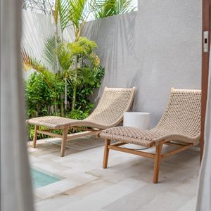 Chaise longue de plage en rotin tressé avec dossier, en bois, pour extérieur, piscine, villa, hôtel - Product Image 2