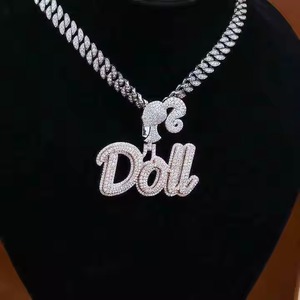 Luxury Iced Out Hip Hop Name Letter Pendant Custom 925 Sterling Cuban Link <b>Chain</b> Pendant Necklace For Men's <b>Rapper</b> Bling Pendant - Product Image 6