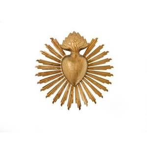 Gold Metal Sacred Heart <b>Wall</b> Decor Flaming Heart Sunburst Plaque Mexican Milagro Sacred Heart <b>Wall</b> Hanging Art - Product Image 1