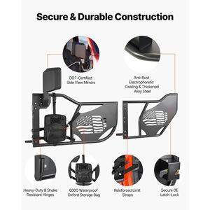 Cubierta de lona frontal y trasera con diseño de bandera para Jeep Wrangler JL 2018-2026 y Gladiator JT 2020-2026 (puertas tubulares) - Product Image 5