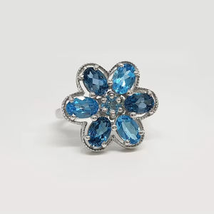 Swiss And London Blue Topaz Flower <b>Ring</b> 925 Sterling Silver Natural Gemstone November Birthstone Jewelry Gift For Women - Product Image 1