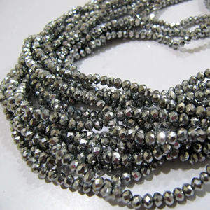 Piedra Preciosa Natural de Pirita Plateada, Facetada, Tamaño 3mm, Recubierta de Plata, 8 Pulgadas - Product Image 3