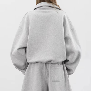 Quarter Zip up Boxy Hoodie Custom Heavy <b>Weight</b> 400gsm 100% Cotton Cropped Hoodie Unisex Fleece Zipper Hoodie - Product Image 2