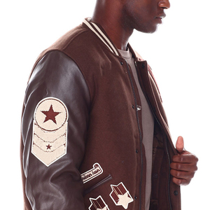 Men's <b>Winter</b> Oversized Streetwear Varsity <b>Jacket</b> Embroidered Front Patch Detail Soft Inner Lining Contrast Sleeves <b>Waterproof</b> - Product Image 4