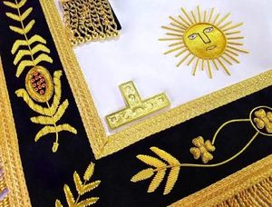 Tablier Grand Maître Sun, broderie à la main en fils métalliques, motif vigne, tissu 100% coton avec rabat (bavoir) - Product Image 2