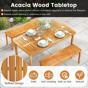 Table de jardin résistante aux intempéries de 63 pouces avec trou pour parasol, mobilier de bistrot de style farmhouse pour patio - Product Image 5