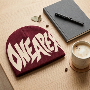 Maroon Cream Graphic Knit Beanie Hat Custom Logo Ribbed <b>Winter</b> <b>Cap</b> Unisex Streetwear Fashion Headwear Wholesale OEM Manufacturer - Product Image 4