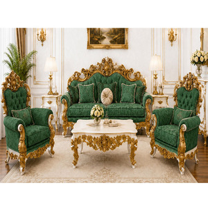 Muebles para el Hogar Tallados a Mano de Estilo Castillo, Juego de Sofás de Madera Maciza de Alta Calidad para Sala de Estar, Estilo Francés, Juego de Muebles de Salón para 5 Personas - Product Image 1