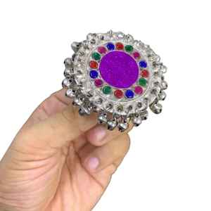 Anillo Grande de Cristal Afgano, Joyería India Hecha a Mano, Anillo Tribal Ajustable con Espejo Azul y Diseño Floral, Anillo para Navratri - Product Image 1