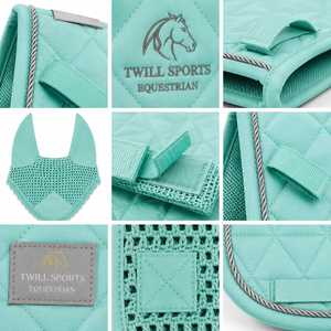 Tapis de selle matelassé turquoise avec voile anti-mouches respirant en crochet, tissu tissé unisexe imprimé numériquement couleur unie 140g, ensemble - Product Image 3