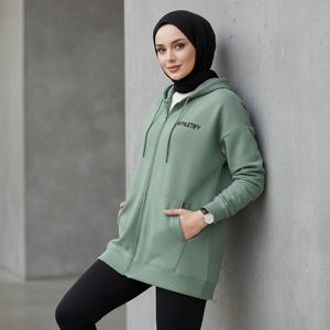 Sudadera con capucha Athletify islámica modesta para mujer, larga, con cremallera completa, de felpa francesa, ajuste holgado, ropa deportiva, ropa de exterior con bolsillos - Product Image 1
