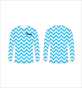 Maillot de sport personnalisé à manches longues en sublimation, léger, avec motif chevron bleu et blanc, fabricant en gros - Product Image 1