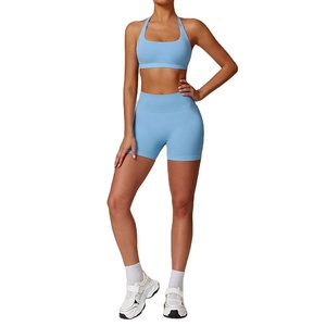 Ensemble pour femmes hauts pantalons nombril taille haute sans couture Leggings soutien-gorge avec rembourré élastique sport ensemble de gymnastique - Product Image 4