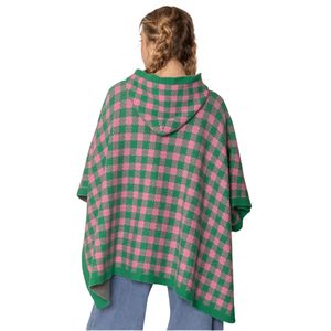<b>Pink</b> Green Checkerboard Cape Shawl Soft Warm Fashion <b>Wrap</b> Women Casual Winter Poncho Style Outerwear Accessory Elegant Pattern - Product Image 2