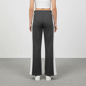Pantalon de survêtement large personnalisé pour femme, taille haute, cordon de serrage, coupe ample, longueur intégrale, style sportif, avec logo imprimé sur la bande latérale, collection automne - Product Image 6