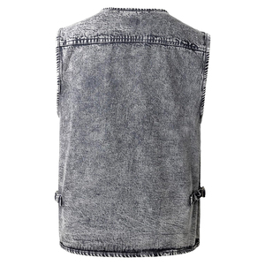 Gilet en jean QYS pour femme, décontracté, couleur unie, boutonné sur le devant, délavage clair, coton, taille haute, coupe ajustée, style automne, respirant - Product Image 4