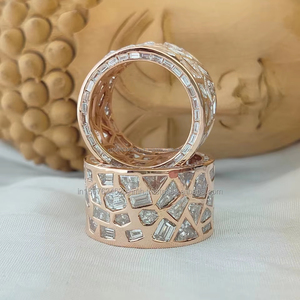 Rose Gold Geometric Mosaic Diamond Band <b>Ring</b> | Mixed Shape Diamond <b>Statement</b> <b>Ring</b> Luxury Modern Wedding Anniversary Gift for Her - Product Image 1