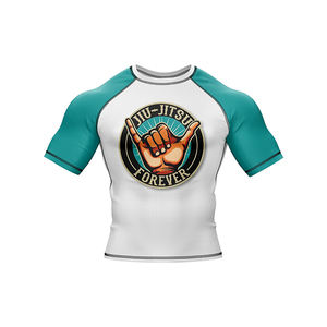 Rashguard personnalisé unisexe à manches courtes imprimé avec logo de surf, MMA, BJJ, design sur mesure, spandex/polyester, antibactérien, séchage rapide - Product Image 1