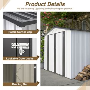 Casetta da Giardino in Metallo Bianco 8 x 6 Piedi, Resistente alle Intemperie, con 2 Porte Chiudibili a Chiave per Giardino, Cortile e Deposito Attrezzi - Product Image 6