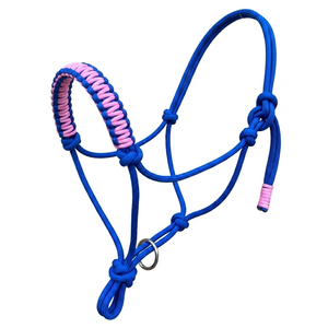 HM GLOBAL Halter de Cuerda Azul PP con Brida Trenzada Rosa para Equipo de Entrenamiento de Equitación Western - Product Image 1