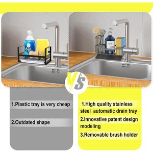Organizzatore per Lavello in Acciaio Inox con Porta Spugna e Spazzola, Antiruggine, per Organizzazione Cucina - Product Image 3