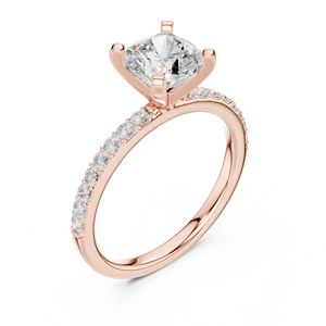 Anillo de Compromiso Art Deco Vinson Project con Moissanita Creada en Laboratorio de 2 Quilates, Corte Cojín, Banda Pavé de Acero Inoxidable y Oro de 14K - Product Image 4