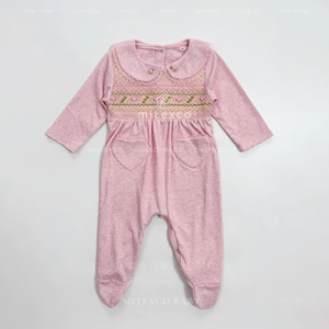 Mitexco Combinaison pour bébé fille à manches longues avec col Peter Pan, motif géométrique brodé à la main, en coton, pour le printemps - Product Image 3