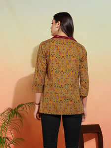 Colección de Blusas con Estampado Ajrakh de Algodón y Kurta Anarkali con Estampado Ikat, Cuello con Solapa, Manga Tres Cuartos, Ropa Étnica para Mujer - Product Image 3