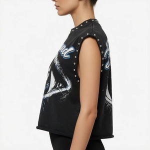 Custom Cropped Graphic <b>Tank</b> <b>Top</b> Rhinestone Printed Sleeveless New Trendy Unisex Street Style 100% Cotton Quick Dry Chains - Product Image 5