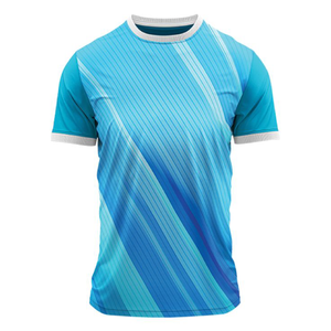 เสื้อฟุตบอลชายแบบสั่งทำพิเศษ พิมพ์ลายซับลิเมชั่น แขนสั้น คอวี ลายคลื่นสีน้ำเงิน ระบายเหงื่อได้ดี - Product Image 3