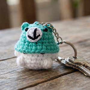 Handmade Crochet Mushroom Bear Keychain <b>Knitted</b> Mint Bear Amigurumi <b>Bag</b> Charm Backpack Pendant Pure Art Setup Handcrafted Gift - Product Image 5