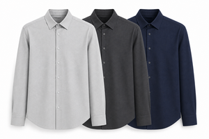 Chemise habillée grise à manches longues pour homme, col rabattu, boutonnée, tissée, décontractée, pour le bureau - Product Image 3