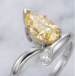 Fancy Yellow Pear Cut Lab Grown Diamond With Claw Setting Open <b>Wrap</b> Ring for Women Statement Engagement <b>Wedding</b> Jewelry - Product Image 4