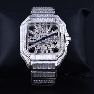 Reloj Esqueleto Iced Out Plateado con Diamantes Baguette Cuadrados, Automático Mecánico, Estilo Hip Hop, para Hombre, Reloj de Lujo Premium - Product Image 5