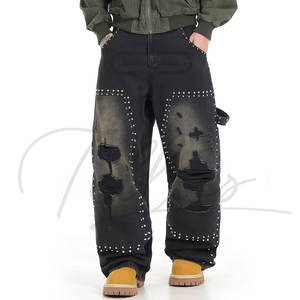 Pantalones holgados de alta calidad para hombre, azules lavados, con logo personalizado, jeans de corte holgado, jeans casuales de algodón para hombre. - Product Image 5