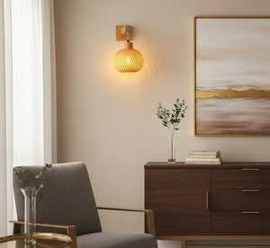 Handwoven Bamboo <b>Wall</b> Lamp Boho Rattan <b>Sconce</b> Natural Woven <b>Wall</b> <b>Light</b> Home Decor Supplier Manufacturer - Product Image 3