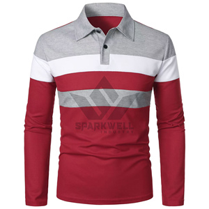 Custom Men's Long Sleeve Color Block Striped for <b>Shirt</b> 100% Cotton Anti-Wrinkle Breathable Knitted Casual Front Logo Golf Team - Product Image 5